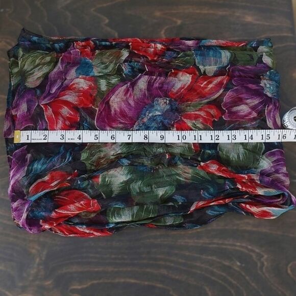 Vtg long floral sheer pattern chiffon scarf - Picture 2 of 6